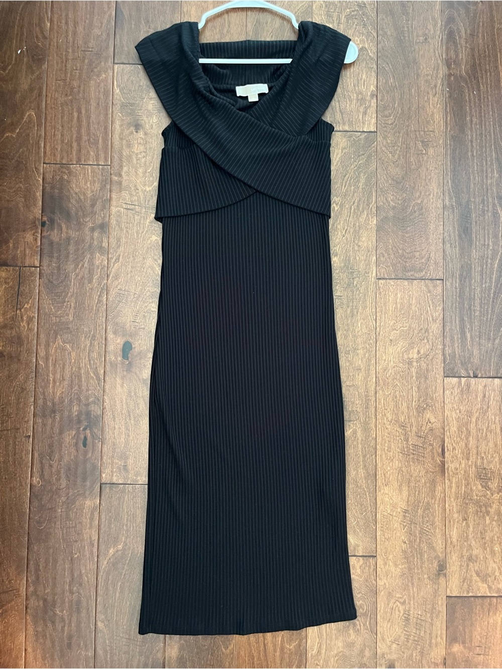 Michael Kors Black Ribbed Maxi Dress with Cowl Neck